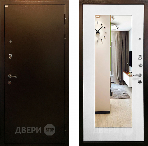 Входная металлическая Дверь Ратибор Милан 3К зеркало Белый ясень в Красноармейске