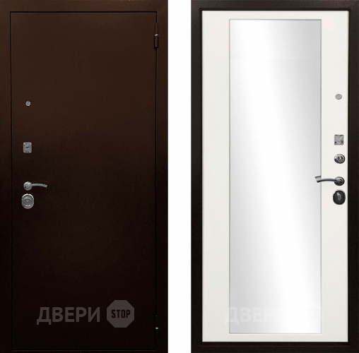 Входная металлическая Дверь Ратибор Троя 3К зеркало Белый матовый в Красноармейске