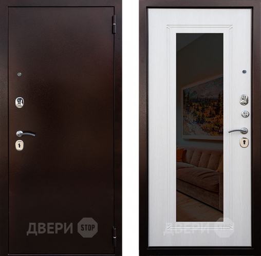 Входная металлическая Дверь Снедо Патриот зеркало Белая Лиственница в Красноармейске