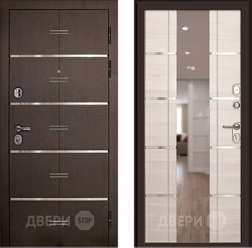 Входная металлическая Дверь (Дверной Континент) Савона с зеркалом Беленый дуб в Красноармейске