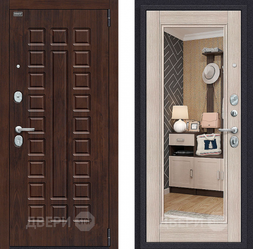 Входная металлическая Дверь Bravo Оптим Урбан с зеркалом Cappuccino Veralinga в Красноармейске