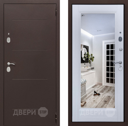 Входная металлическая Дверь Престиж 100 с зеркалом Медь/Лиственница белая в Красноармейске