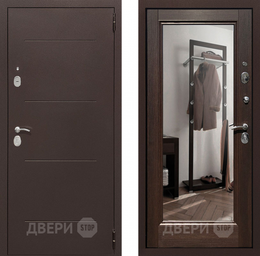 Входная металлическая Дверь Престиж 100 с зеркалом Медь/Венге в Красноармейске