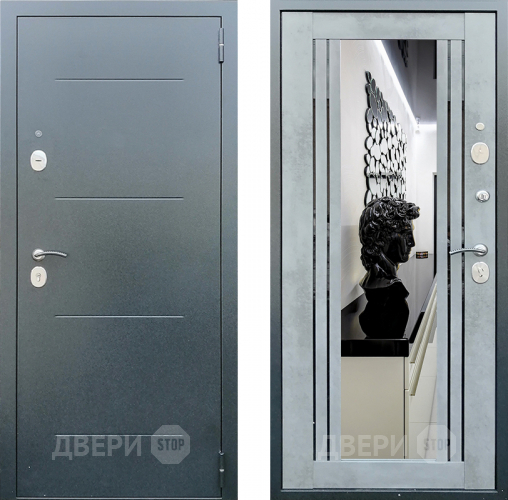 Входная металлическая Дверь Престиж Люкс с зеркалом Бетон в Красноармейске