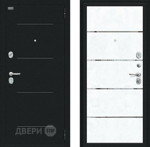 Входная металлическая Дверь Bravo Лайн Букле черное/Snow Art в Красноармейске