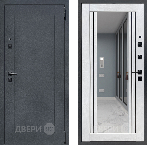 Входная металлическая Дверь Престиж Лофт с зеркалом Бетон снежный в Красноармейске