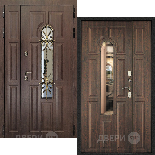 Входная металлическая Дверь Дверной Континент Лион Двустворчатая Темный орех в Красноармейске