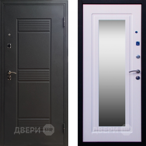Входная металлическая Дверь СТОП ЗЕРКАЛО Ясень Белый в Красноармейске