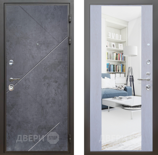 Входная металлическая Дверь Шелтер (SHELTER) Комфорт Бетон урбан индиго 12 с зеркалом Дуб филадельфия крем в Красноармейске
