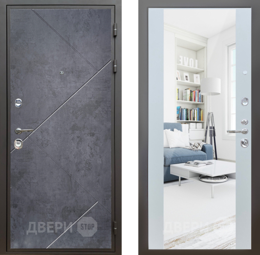 Входная металлическая Дверь Шелтер (SHELTER) Комфорт Бетон урбан индиго 13 с зеркалом Белый матовый в Красноармейске