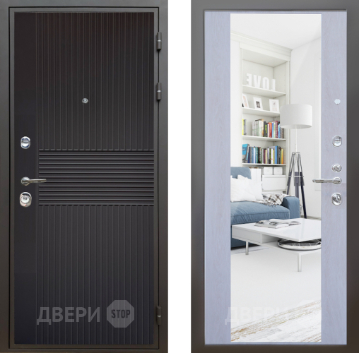 Входная металлическая Дверь Шелтер (SHELTER) Комфорт Черная шагрень 12 с зеркалом Дуб филадельфия крем в Красноармейске