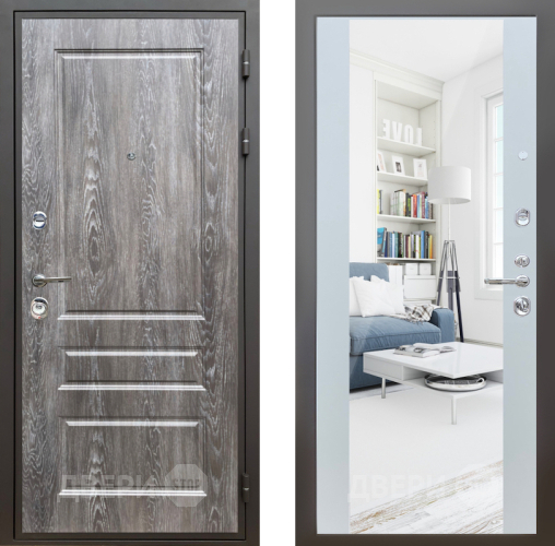 Входная металлическая Дверь Шелтер (SHELTER) Комфорт Дуб шале серебро 13 с зеркалом Белый матовый в Красноармейске