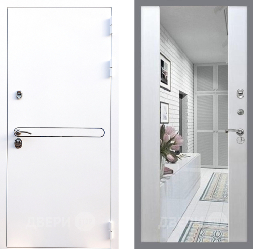 Входная металлическая Дверь Стоп Лайн Вайт Зеркало СБ-16 Лиственница беж в Красноармейске