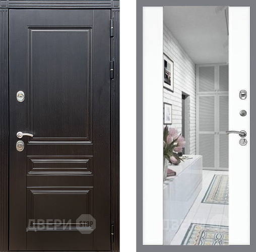 Входная металлическая Дверь Стоп МЕГАПОЛИС Зеркало СБ-16 Силк Сноу в Красноармейске