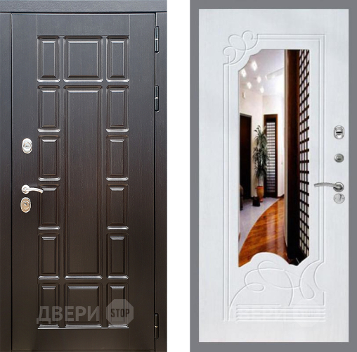 Входная металлическая Дверь Стоп НЬЮ ЙОРК ЗкркалоФЛ-147 Ясень белый в Красноармейске