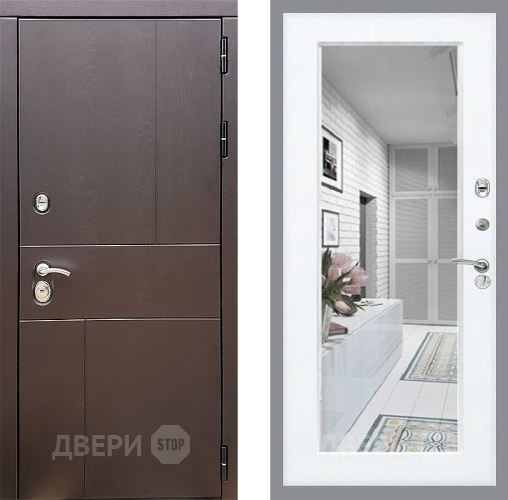 Входная металлическая Дверь Стоп УРБАН Зеркало Силк Сноу в Красноармейске