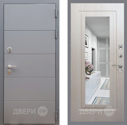 Входная металлическая Дверь Стоп АРТ ГРАФИТ Зеркало ФЛ-120 Беленый дуб в Красноармейске