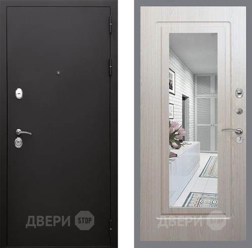 Входная металлическая Дверь Стоп КЛАССИК Шагрень Зеркало ФЛ-120 Беленый дуб в Красноармейске