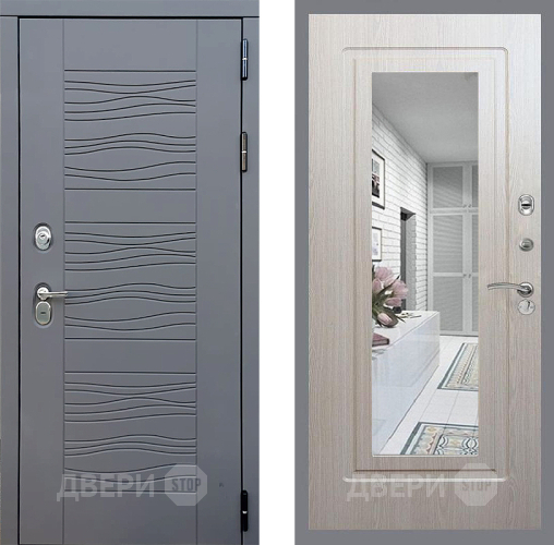 Входная металлическая Дверь Стоп СКАНДИ Зеркало ФЛ-120 Беленый дуб в Красноармейске