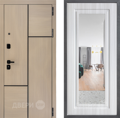 Входная металлическая Дверь Дверной континент ДК-14 ФЛЗ Зеркало Сандал белый в Красноармейске