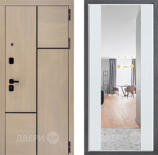 Входная металлическая Дверь Дверной континент ДК-14 ФЛЗ-1 Зеркало Белое дерево в Красноармейске