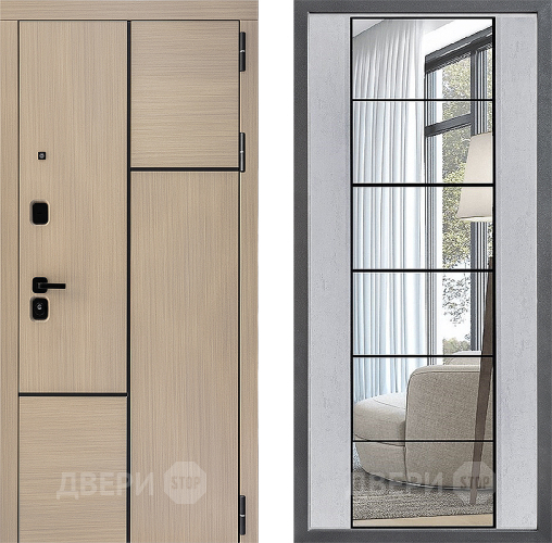 Входная металлическая Дверь Дверной континент ДК-14 ФЛЗ-2 Зеркало Бетон светлый в Красноармейске