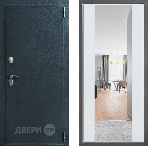 Входная металлическая Дверь Дверной континент ДК-70 Дизайн ФЛЗ-1 Зеркало Белое дерево в Красноармейске