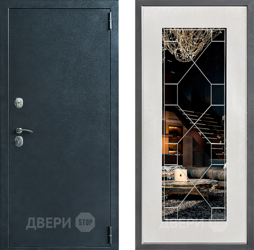 Входная металлическая Дверь Дверной континент ДК-70 Дизайн ФЛ-Тиффани Зеркало Белое дерево в Красноармейске
