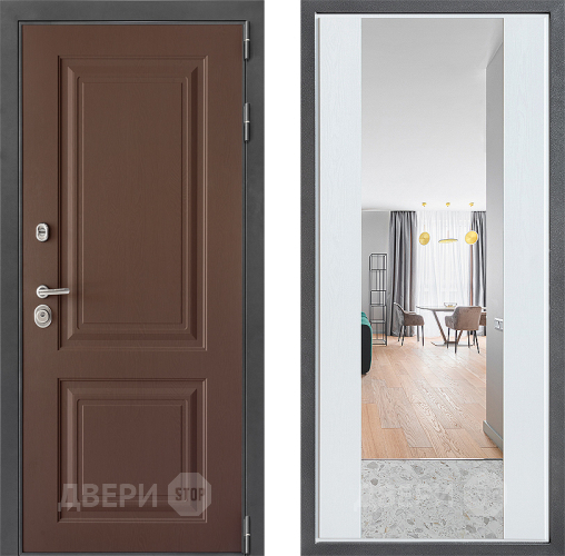 Входная металлическая Дверь Дверной континент ДК-3/729 ФЛЗ-1 Зеркало Белое дерево в Красноармейске