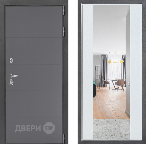 Входная металлическая Дверь Дверной континент ДК-3/649 ФЛЗ-1 Зеркало Белое дерево в Красноармейске
