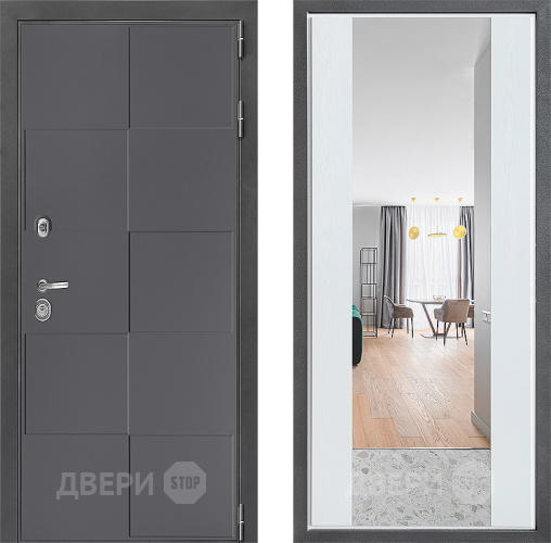 Входная металлическая Дверь Дверной континент ДК-3/606 ФЛЗ-1 Зеркало Белое дерево в Красноармейске