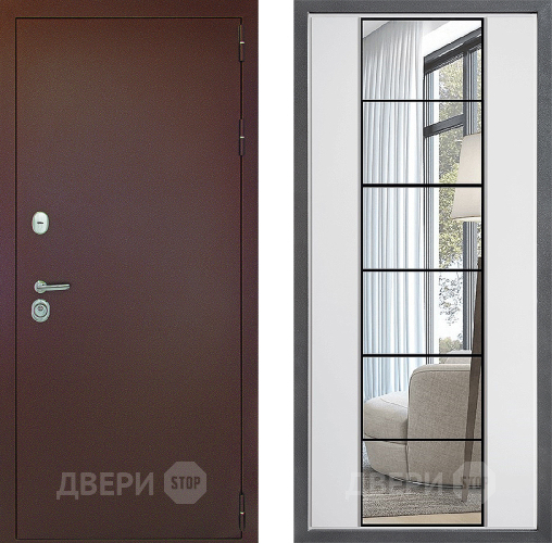 Входная металлическая Дверь Дверной континент Рубикон Медь Дизайн ФЛЗ-2 Зеркало Белый софт в Красноармейске