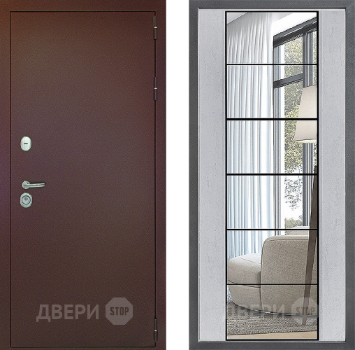 Входная металлическая Дверь Дверной континент Рубикон Медь Дизайн ФЛЗ-2 Зеркало Бетон светлый в Красноармейске
