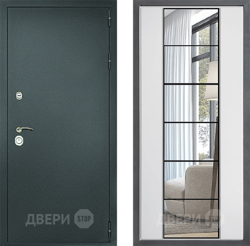 Входная металлическая Дверь Дверной континент Рубикон Серебро Дизайн ФЛЗ-2 Зеркало Белый софт в Красноармейске