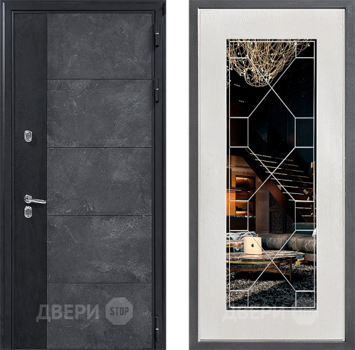 Дверь Дверной континент ДК-15 Бетон ТЕРМО ФЛ-Тиффани Зеркало Белое дерево в Красноармейске