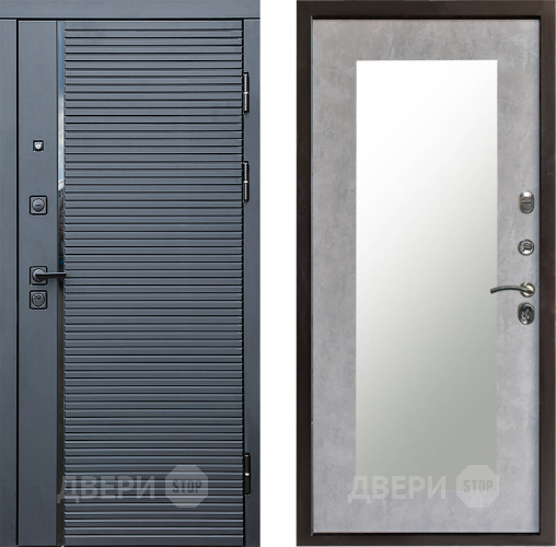Входная металлическая Дверь Престиж Черная Линия Зеркло Пастораль Бетон светлый в Красноармейске