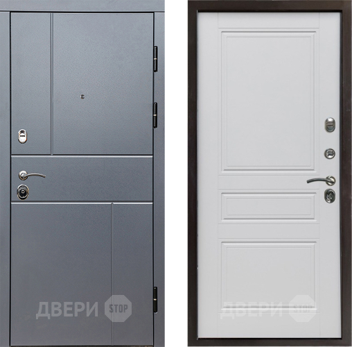 Входная металлическая Дверь Престиж Горизонт Грэй Классика Белый матовый в Красноармейске
