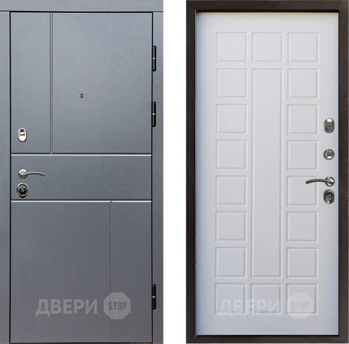 Входная металлическая Дверь Престиж Горизонт Грэй Престиж Белое дерево в Красноармейске