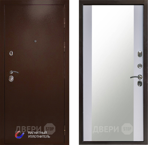 Входная металлическая Дверь Престиж Медь Зеркало Белый софт в Красноармейске