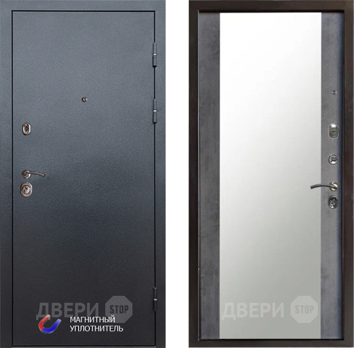 Входная металлическая Дверь Престиж Графит Зеркало Бетон темный в Красноармейске