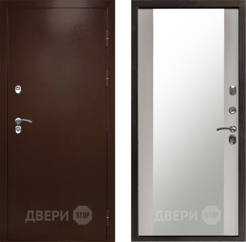 Входная металлическая Дверь Престиж TERMO с терморазрывом Снегирь Медь Зеркало Лиственница белая в Красноармейске
