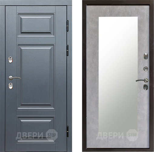 Входная металлическая Дверь Престиж TERMO с терморазрывом Премиум Грэй Зеркало пастораль Бетон светлый в Красноармейске