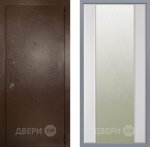 Дверь Заводские двери Эталон 3к антик медь Зеркало Ампир Белый софт в Красноармейске