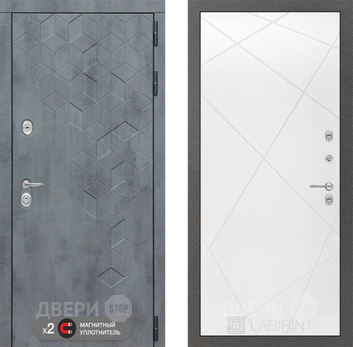 Входная металлическая Дверь Лабиринт (LABIRINT) Бетон 24 Белый софт в Красноармейске
