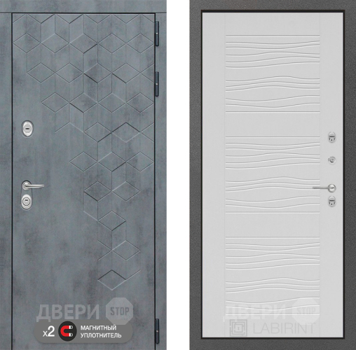 Входная металлическая Дверь Лабиринт (LABIRINT) Бетон 06 Белое дерево в Красноармейске