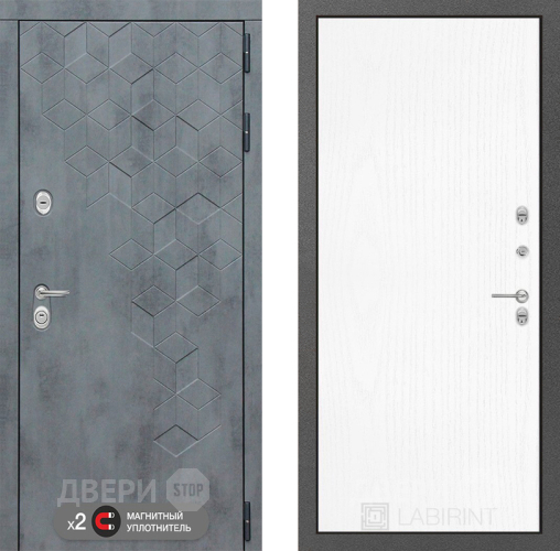 Входная металлическая Дверь Лабиринт (LABIRINT) Бетон 07 Белое дерево в Красноармейске