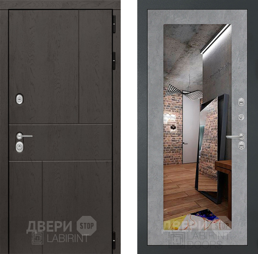 Входная металлическая Дверь Лабиринт (LABIRINT) Urban Зеркало 18 Бетон светлый в Красноармейске
