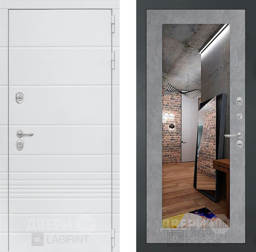Входная металлическая Дверь Лабиринт (LABIRINT) Трендо Зеркало 18 Бетон светлый в Красноармейске