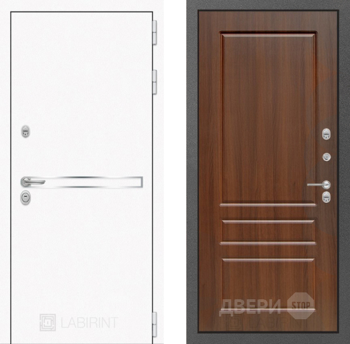 Входная металлическая Дверь Лабиринт (LABIRINT) Лайн White 03 Орех бренди в Красноармейске