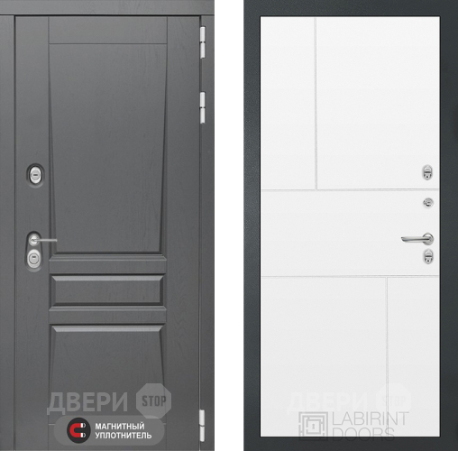 Входная металлическая Дверь Лабиринт (LABIRINT) Платинум 21 Белый софт в Красноармейске